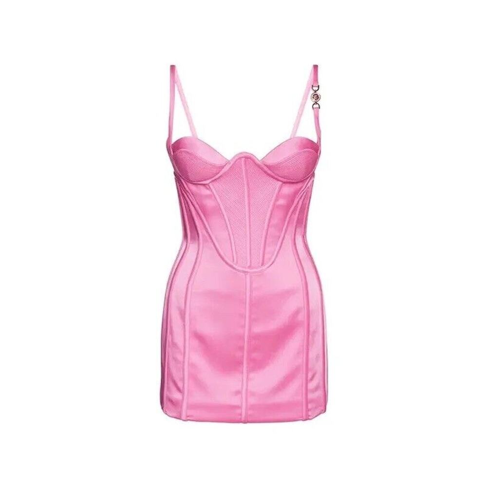 NWT Versace Mini Dress IT 40 US 4 Runway 2022 Medusa Corset Satin Pink $7,395 - Picture 3 of 16